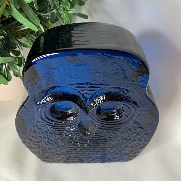 VTG HTF BLENKO peacock blue glass Owl bookend / paperweight Joel Myers Milton. - Picture 5 of 10